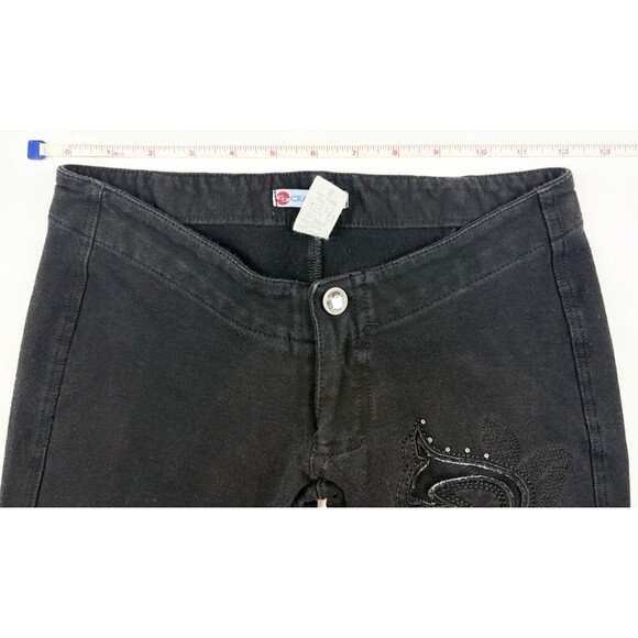 Y2K Ultra Low Rise Black Embroidered Flare Jeans, Small - Picture 7 of 11